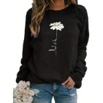 Daisy Print Pullover Sweatshirt, Casual Long Sleeve Crew Neck Sweatshirt For Fall & Winter, Women's Clothing