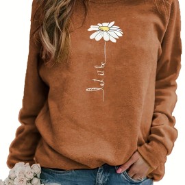 Daisy Print Pullover Sweatshirt, Casual Long Sleeve Crew Neck Sweatshirt For Fall & Winter, Women's Clothing