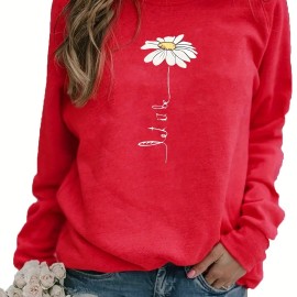 Daisy Print Pullover Sweatshirt, Casual Long Sleeve Crew Neck Sweatshirt For Fall & Winter, Women's Clothing