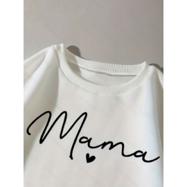 Mama Letter Print Pullover Sweatshirt, Casual Long Sleeve Crew Neck Sweatshirt For Fall & Winter, Women's Clothing