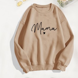 Mama Letter Print Pullover Sweatshirt, Casual Long Sleeve Crew Neck Sweatshirt For Fall & Winter, Women's Clothing