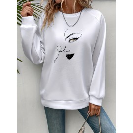 Graphic Print Pullover Sweatshirt, Casual Long Sleeve Crew Neck Sweatshirt For Spring & Fall, Women's Clothing