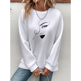 Graphic Print Pullover Sweatshirt, Casual Long Sleeve Crew Neck Sweatshirt For Spring & Fall, Women's Clothing