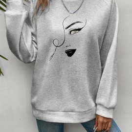 Graphic Print Pullover Sweatshirt, Casual Long Sleeve Crew Neck Sweatshirt For Spring & Fall, Women's Clothing