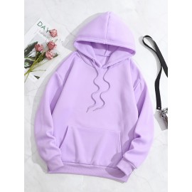 Simple Drawstring Loose Hoodie, Casual Hooded Fashion Long Sleeve Sweatshirt, Women's Clothing