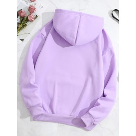 Simple Drawstring Loose Hoodie, Casual Hooded Fashion Long Sleeve Sweatshirt, Women's Clothing