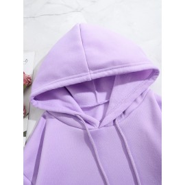 Simple Drawstring Loose Hoodie, Casual Hooded Fashion Long Sleeve Sweatshirt, Women's Clothing