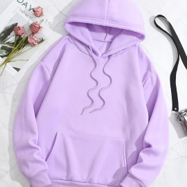 Simple Drawstring Loose Hoodie, Casual Hooded Fashion Long Sleeve Sweatshirt, Women's Clothing