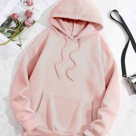 Simple Drawstring Loose Hoodie, Casual Hooded Fashion Long Sleeve Sweatshirt, Women's Clothing