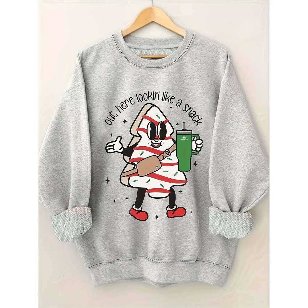 Christmas Graphic Pattern Pullover Sweatshirt, Casual Long Sleeve Crew Neck Sweatshirt For Fall & Winter, Women's Clothing