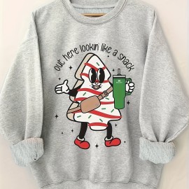 Christmas Graphic Pattern Pullover Sweatshirt, Casual Long Sleeve Crew Neck Sweatshirt For Fall & Winter, Women's Clothing