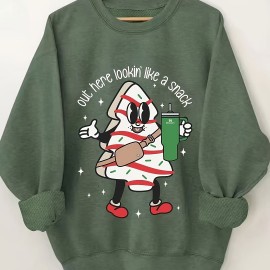 Christmas Graphic Pattern Pullover Sweatshirt, Casual Long Sleeve Crew Neck Sweatshirt For Fall & Winter, Women's Clothing