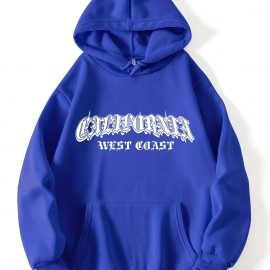 California Letter Print Hoodies, Casual Drawstring Long Sleeve Sweatshirt, Women's Clothing