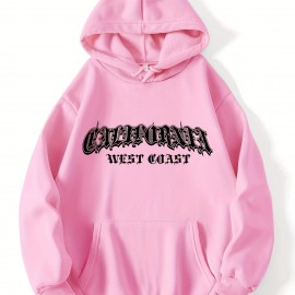 California Letter Print Hoodies, Casual Drawstring Long Sleeve Sweatshirt, Women's Clothing