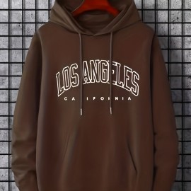 Los Angeles Letter Print Drawstring Hoodie, Casual Long Sleeve Pocket Sweatshirt, Women's Clothing