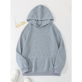 Grey Thermal Hoodies, Kangaroo Pocket Casual Sweatshirt For Fall & Winter, Women's Clothing