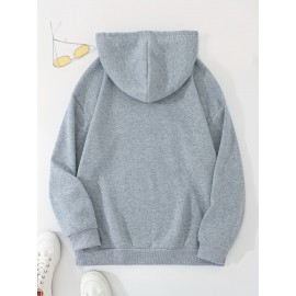 Grey Thermal Hoodies, Kangaroo Pocket Casual Sweatshirt For Fall & Winter, Women's Clothing