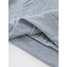 Grey Thermal Hoodies, Kangaroo Pocket Casual Sweatshirt For Fall & Winter, Women's Clothing