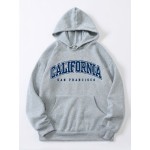 California Print Kangaroo Pocket Hoodie, Casual Long Sleeve Drawstring Hoodies Sweatshirt, Women's Clothing