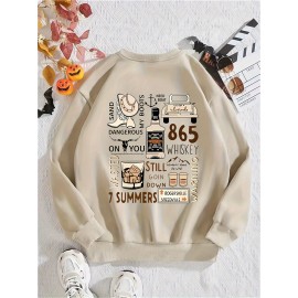 Graphic & Letter Print Pullover Sweatshirt, Casual Long Sleeve Crew Neck Sweatshirt For Fall & Winter, Women's Clothing