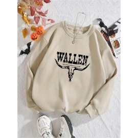 Graphic & Letter Print Pullover Sweatshirt, Casual Long Sleeve Crew Neck Sweatshirt For Fall & Winter, Women's Clothing