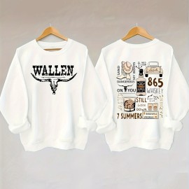 Graphic & Letter Print Pullover Sweatshirt, Casual Long Sleeve Crew Neck Sweatshirt For Fall & Winter, Women's Clothing