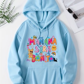 Letter & Graphic Print Kangaroo Pocket Hoodie, Casual Long Sleeve Drawstring Hoodies Sweatshirt, Women's Clothing