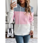 Drawstring Color Block Hoodies, Casual Drawstring Long Sleeve Sweatshirt, Women's Clothing