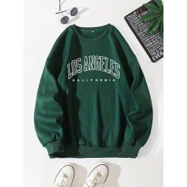 Los Angeles Print Preppy Sweatshirt, Long Sleeve Crew Neck Casual Sweatshirt For Winter & Fall, Women's Clothing