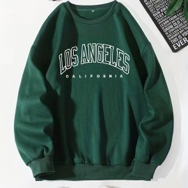 Los Angeles Print Preppy Sweatshirt, Long Sleeve Crew Neck Casual Sweatshirt For Winter & Fall, Women's Clothing