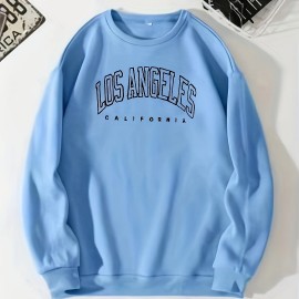 Los Angeles Print Preppy Sweatshirt, Long Sleeve Crew Neck Casual Sweatshirt For Winter & Fall, Women's Clothing