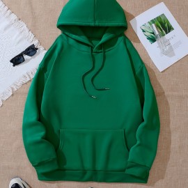 Drawstring Thermal Hoodies, Long Sleeve Solid Casual Sweatshirt, Women's Clothing