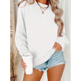 Solid Crew Neck Pullover Sweatshirt, Casual Long Sleeve Sweatshirt For Fall & Winter, Women's Clothing