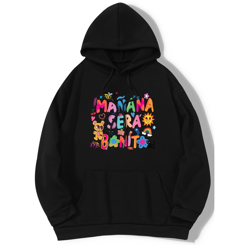 Letter Print Hoodie, Casual Drawstring Hooded Sweatshirt For Winter & Fall, Women's Clothing