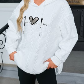 Paw & Heart Print Kangaroo Pocket Hoodie, Casual Long Sleeve Drawstring Hoodie Sweatshirt, Women's Clothing