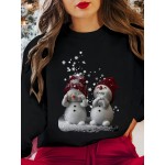 Christmas Snowman Print Sweatshirt, Crew Neck Casual Sweatshirt For Spring & Fall, Women's Clothing