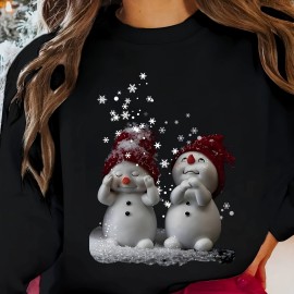 Christmas Snowman Print Sweatshirt, Crew Neck Casual Sweatshirt For Spring & Fall, Women's Clothing