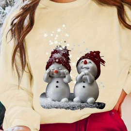 Christmas Snowman Print Sweatshirt, Crew Neck Casual Sweatshirt For Spring & Fall, Women's Clothing