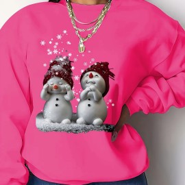 Christmas Snowman Print Sweatshirt, Crew Neck Casual Sweatshirt For Spring & Fall, Women's Clothing