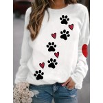 Paw & Heart Print Pullover Sweatshirt, Casual Long Sleeve Crew Neck Sweatshirt For Fall & Winter, Women's Clothing