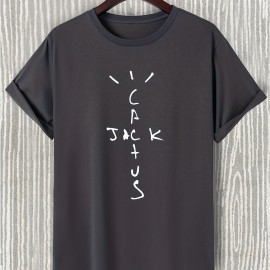 Men's Casual Letter Graphic Print T-shirt, Trendy Round Neck Tee For Summer