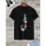 Men's Cartoon Polyester Astronaut And Planet Print Tee Best Sellers