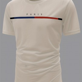 Paris Theme Pattern Print Men's Comfy T-shirt, Graphic Tee Men's Summer Clothes, Men's Outfits