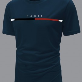 Paris Theme Pattern Print Men's Comfy T-shirt, Graphic Tee Men's Summer Clothes, Men's Outfits