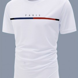 Paris Theme Pattern Print Men's Comfy T-shirt, Graphic Tee Men's Summer Clothes, Men's Outfits