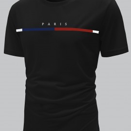 Paris Theme Pattern Print Men's Comfy T-shirt, Graphic Tee Men's Summer Clothes, Men's Outfits