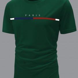 Paris Theme Pattern Print Men's Comfy T-shirt, Graphic Tee Men's Summer Clothes, Men's Outfits