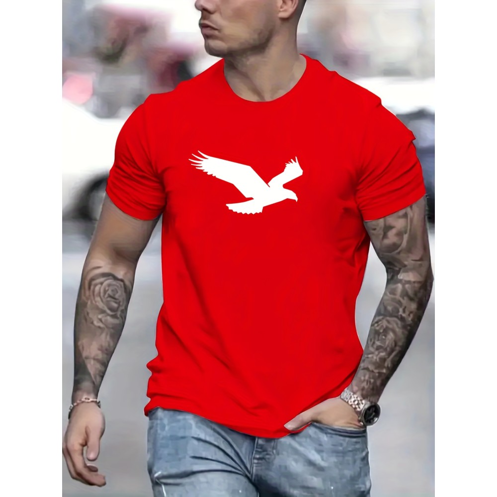 Eagle Pattern T-shirt, Men's Casual Street Style Slightly Stretch Round Neck Tee Shirt For Summer Fall