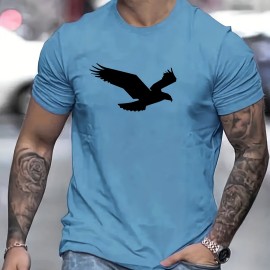 Eagle Pattern T-shirt, Men's Casual Street Style Slightly Stretch Round Neck Tee Shirt For Summer Fall