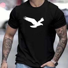 Eagle Pattern T-shirt, Men's Casual Street Style Slightly Stretch Round Neck Tee Shirt For Summer Fall